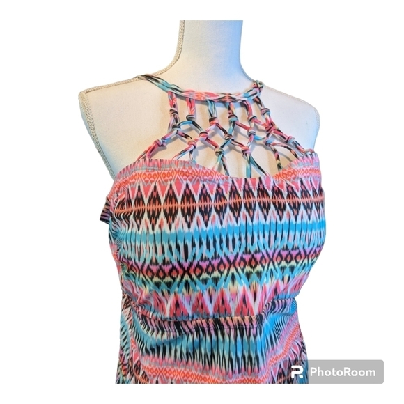 CATALINA Womans TANKINI Swim Top Lattice STRIPE Adjustable - Picture 4 of 12